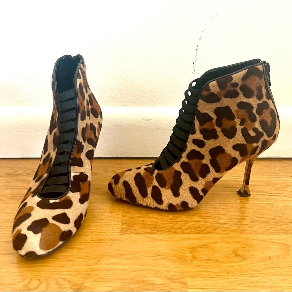 BRIAN ATWOOD Leopard Print Pony Hair Ankle Boots Booties - 36.5 / 6.5